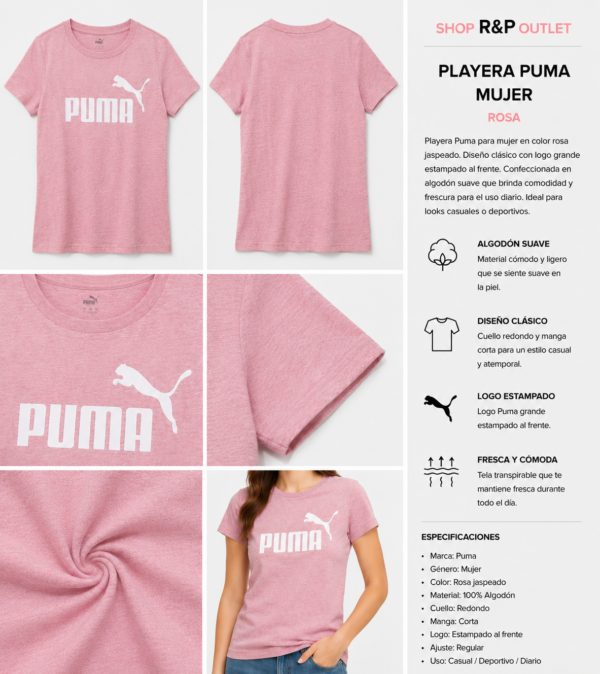 puma rosa Playera Puma Mujer Rosa Jaspeada Casual Manga Corta