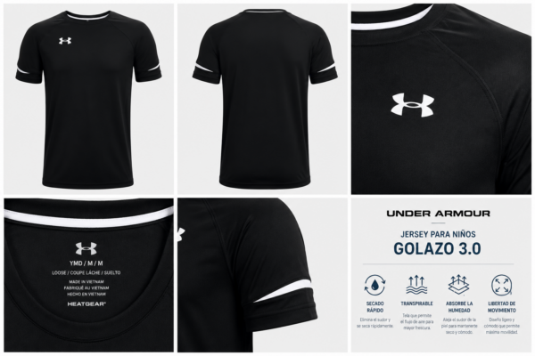 UA negra Jersey Deportivo Under Armour Negro Hombre | Golazo 3.0