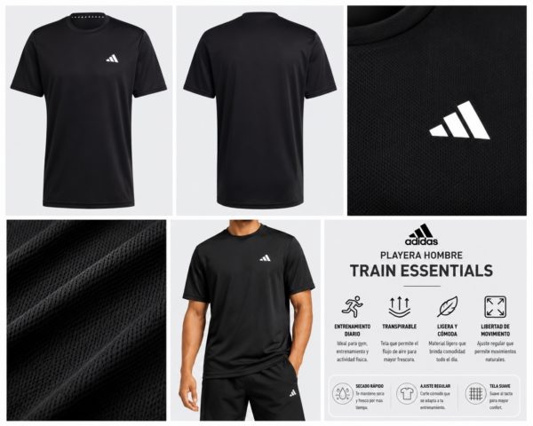 adidas negra Playera Deportiva adidas Hombre | Train Essentials Negra