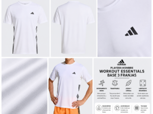 Playera adidas Workout Essentials Base 3 Franjas Hombre Blanca