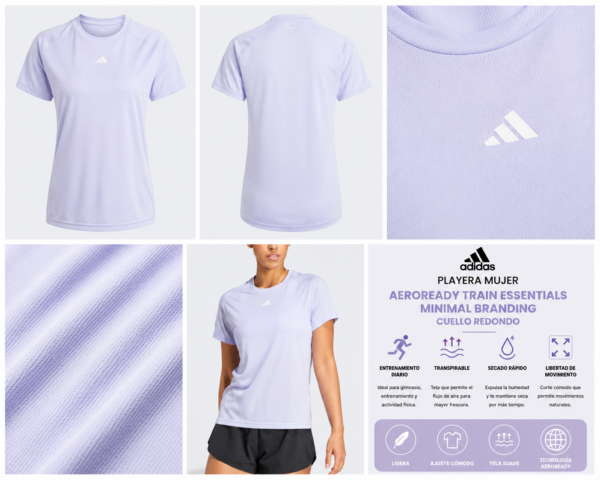 adidas lila Playera adidas Aeroready Train Essentials Minimal Branding Mujer Lila