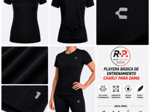 Playera Charly Básicos Fitness Negra para Mujer | Ligera, Cómoda y Transpirable