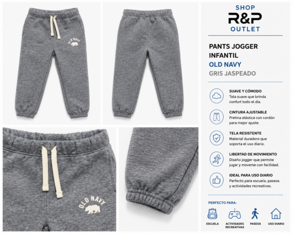 old gris Pants Jogger Infantil Old Navy Gris Jaspeado con Cordón Ajustable